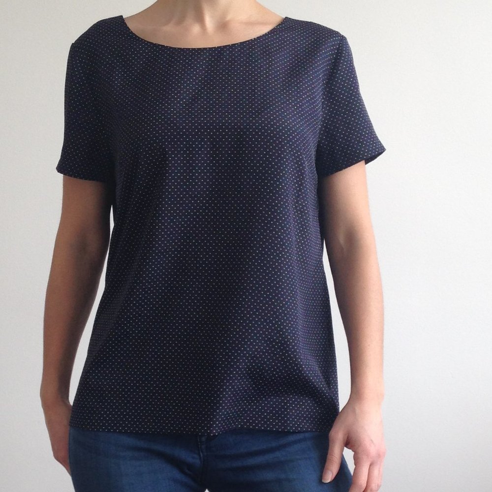 J. Crew - Navy Polka Dot Short Sleeve Blouse